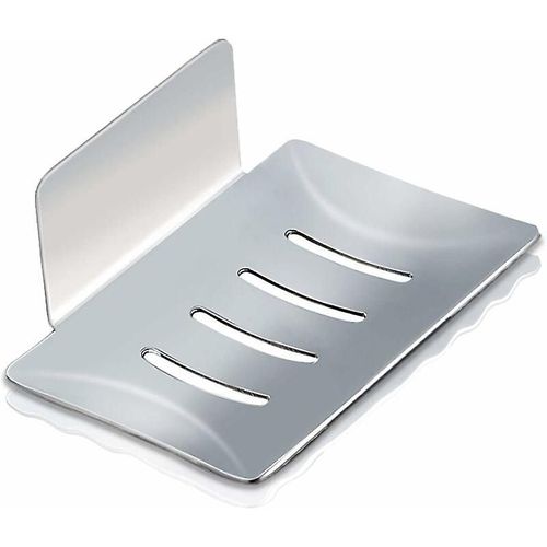 Porte-savon mural autocollant en acier inoxydable, pour salle de bain, cuisine, rangement pour éponge, brosse (argenté) 12 x 8,5 x 5 cm