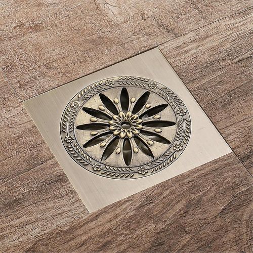 Caniveau de douche en laiton, grille de douche carrée anti-odeurs pour salle de bain, grand calibre 10 x 10 cm, accessoires de salle de bain