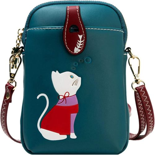 Petit sac bandoulière rétro en cuir PU pour femme avec motif chat, porte-monnaie léger et superposé, bandoulière réglable et plusieurs poches