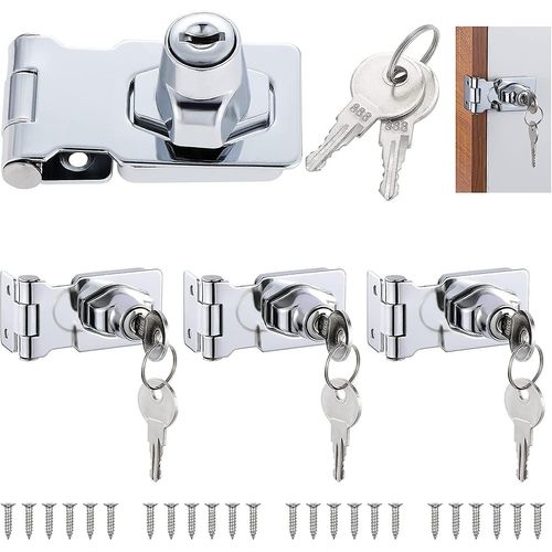 Lot de 4 cadenas à moraillon en métal, 2,5 pouces, en alliage de zinc, pour casiers, tiroirs, armoires, boîtes