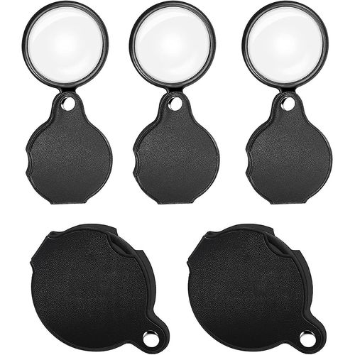 Lot de 5 loupes de poche 8x, loupes pliables de 50 mm avec étui de protection rotatif pour la lecture de cartes, d'étiquettes et de travaux manuels.