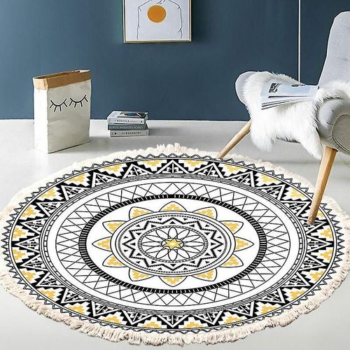 Tapis Rond À Franges, Tapis Rond En Coton Lavable Et Antidérapant, Petit Tapis Rond Tissé Pour Balcon Chambre Enfant (Tapis Rond 60 Cm)