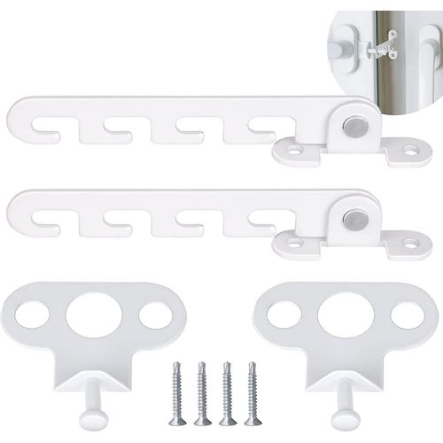 Limiteur de fenêtre à battant 2 pièces, loquets de fenêtre avec 4 vis, verrou de fenêtre anti-loquet pour régler l'ouverture de la fenêtre (blanc, ouvert)
