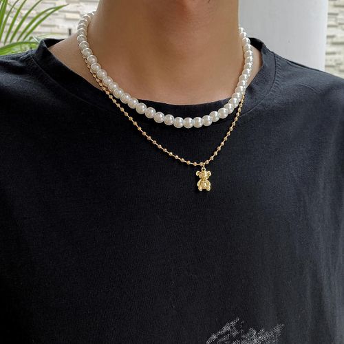 Collier De Perles Pour Homme, Collier De Perles Blanches Pour Femme, Collier De Perles Rondes, Bijoux En Perles