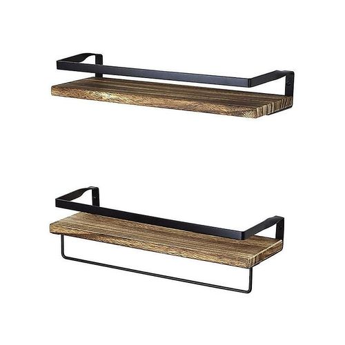Étagères Murales Rustiques En Bois, Étagère Flottante Design Avec Porte-Serviettes À Épices, Cuisine, Salon, Chambre Et Salle De Bain Industrielle Ou Ensemble De Rangement De 2