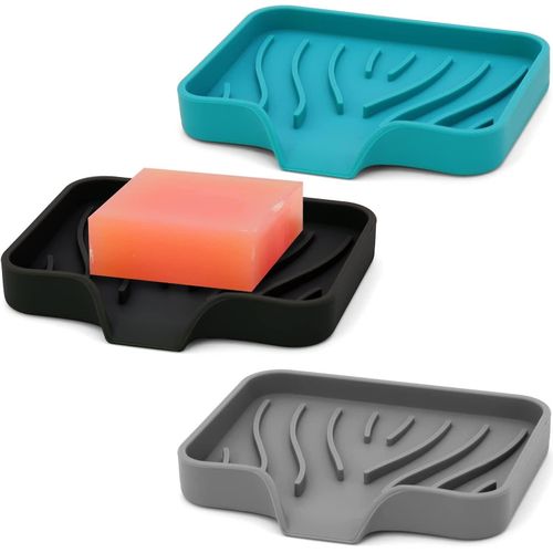 Ensemble de 3 porte-savon de haute qualité, porte-savon pour savon, facile à nettoyer, porte-savon en silicone souple, porte-savon auto-drainant pour douche, salle de bain, Ki