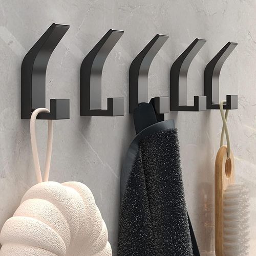 Crochet mural pour serviette de salle de bain, crochet mural adhésif noir, crochet pour manteau lourd moderne 6 pièces, crochet adhésif étanche pour suspendre robes, vêtements, chapeaux,