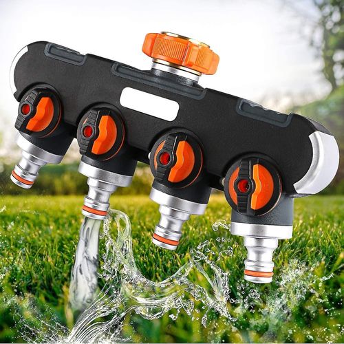 Distributeur d'arrosage 4 voies, arrosage par tuyau, débit d'eau réglable et verrouillable (filetage européen 3/4)