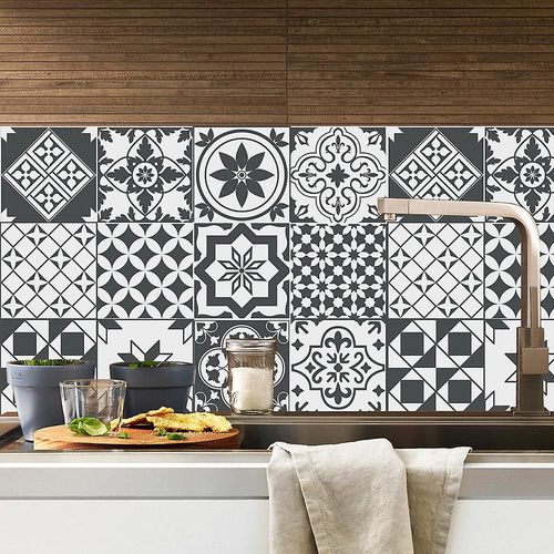 Autocollants Cuisine et Salle de Bain 20cm x 20cm - 20 pièces, Adhésif pour Carrelage Mural, Imitation Faïence, Imitation Carreaux de Ciment - Pose Facile Appl