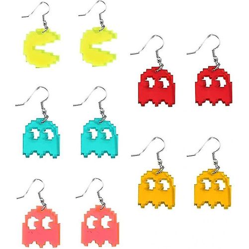 Lot De 5 Paires De Boucles D'oreilles Pendantes En Acrylique, Motif Fantôme Et Pac-Man, Amusant, Esthétique, Mignon Et Étrange, Pour Femmes Et Filles