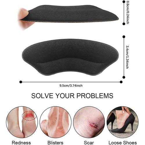 Coussinets De Talon Haut De Gamme Pour Hommes Et Femmes, Protège-Talons Arrière Pour Éviter Les Chaussures Trop Grandes Et Les Ampoules (Noir, 4 Paires)