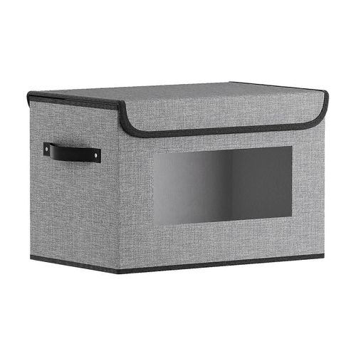 Panier de rangement, 33 x 23 x 20 cm, boîtes à vêtements pour étagères avec couvercle, cubes avec poignées, gris, 1 paquet