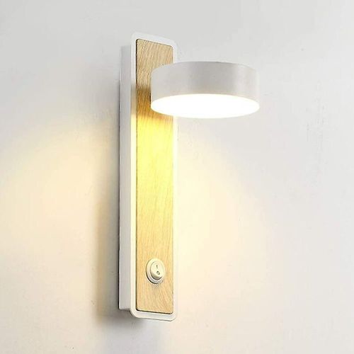 Applique Murale Led Moderne D'intérieur Avec Interrupteur À Bouton-Poussoir, Applique Murale En Bois Massif, Angle Rotatif À 350 Degrés, Convient Aux Escaliers De Couloir D'hôtel (Ba)