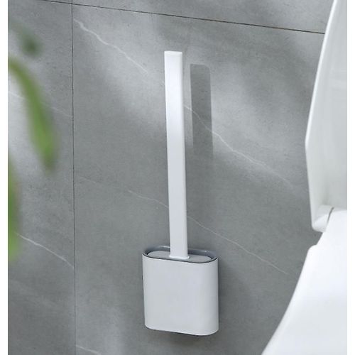 Brosse WC en silicone, idéale pour les coins et les petits espaces entre les toilettes et le mur (blanc), 36 x 9,5 cm