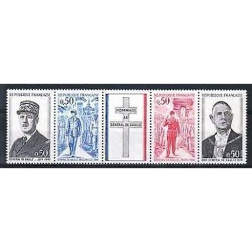 Anniversaire De La Mort Du Général De Gaulle Bande 1698a Année 1971 N° 1695 1696 1697 1698 Vignette Centrale Yvert Et Telluer Luxe