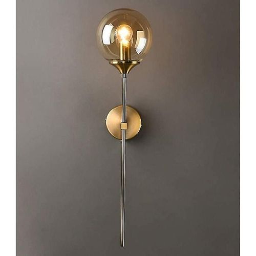 Applique Murale Industrielle Vintage, Globe En Verre Ambré Avec Long Bras Doré, Applique Murale Dorée Pour Chevet (Ambre)