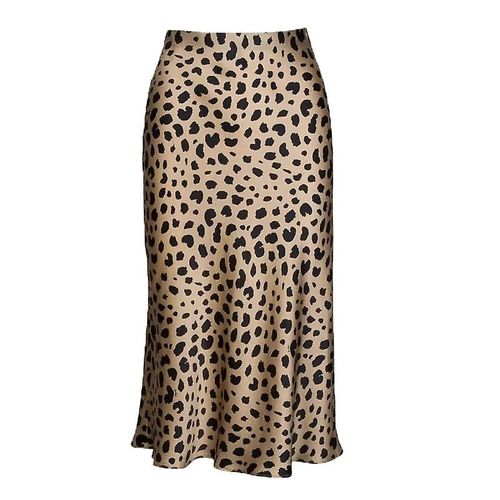 Jupe Léopard Mi-Longue Taille Haute En Satin De Soie Élastique Pour Femme, Taille L