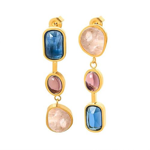 Boucles D'oreilles En Acier Titane Au Design Personnalisé, Boucles D'oreilles Asymétriques Incrustées De Cristaux Colorés, Boucles D'oreilles Pendantes