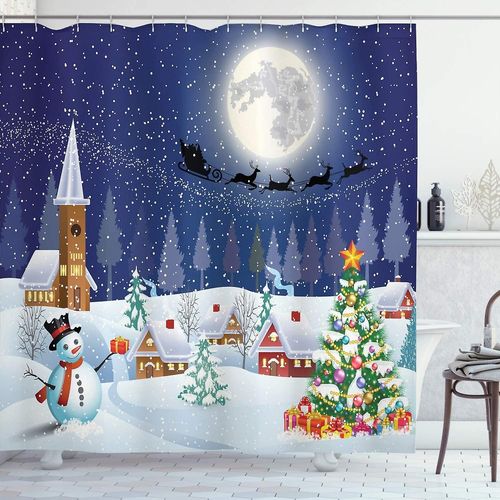 Rideau de douche de Noël, paysage d'hiver, avec crochets