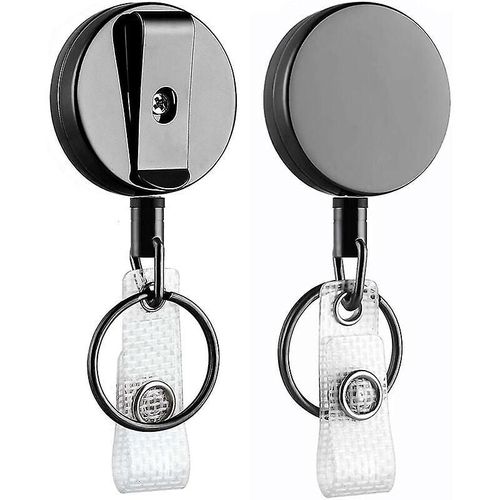 Lot de 2 porte-badges rétractables robustes, porte-badges d'identification en métal avec clip ceinture et porte-clés pour cartes de visite