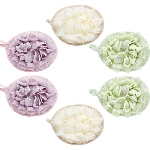 6 Pièces Bain Douche Loofah Pouf Éponge Mesh Pouf Boule De Douche Exfoliant Corps Loofah Pad Douche Scrubber Ball Gant De Douche Avec Fleur Boule De B 
