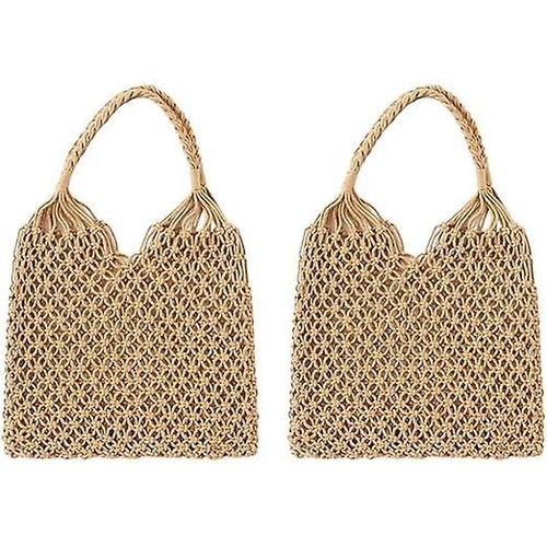 Lot de 2 sacs à main en paille pour voyage, plage, pêche, fourre-tout, sac à bandoulière, grille en corde