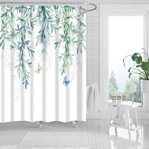 Rideau de douche imperméable, lavable en machine, séchage rapide, 180 x 180 cm, pour baignoire ou salle de bain, motif papillons et plantes