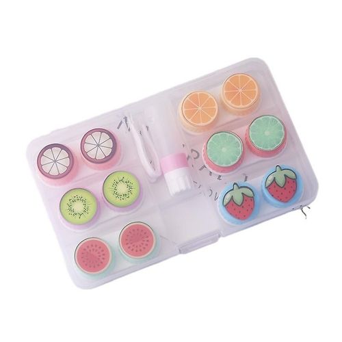 Étui À Lentilles De Contact Mignon En Forme De Fruit, Étui À Lentilles Colorées, Boîte De Rangement, Kit De Voyage, Lot De 6 (Pinces Et Applicateur Inclus) 