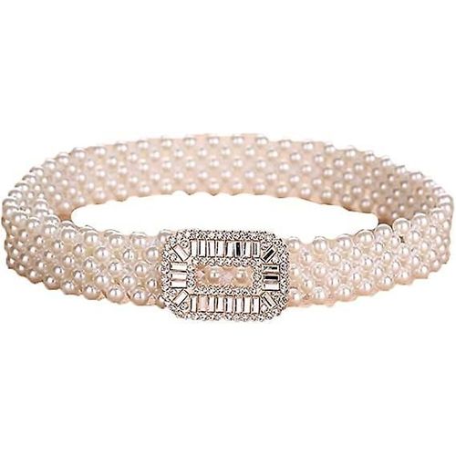 Ceinture Élastique Décorative En Perles Pour Femme, Simple, Polyvalente, Avec Boucle En Métal, Chic Et Luxueuse