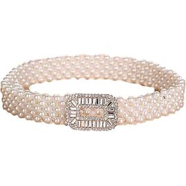 Ceinture Élastique Décorative En Perles Pour Femme, Simple, Polyvalente, Avec Boucle En Métal, Chic Et Luxueuse