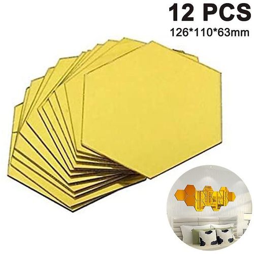 Stickers muraux hexagonaux, 12 grands autocollants muraux amovibles en acrylique miroir pour la décoration de la maison, du salon et de la chambre à coucher