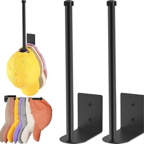 Porte-casquettes de baseball adhésif puissant, fixation murale sans perçage, pour porte de chambre, placard (noir, 15 cm)