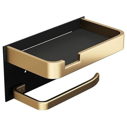 Porte-papier toilette mural avec tablette pour téléphone, porte-rouleau de papier toilette adhésif moderne doré et noir pour salle de bain