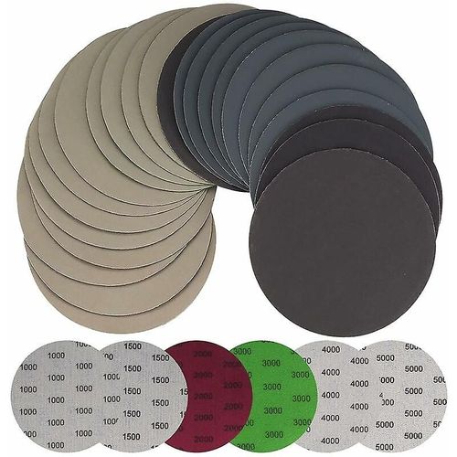 Lot de 30 disques abrasifs ronds de 125 mm pour ponceuse orbitale, papier abrasif sec et humide, pour métal et bois, grains 1000/1500/2000/3000/4000/5000