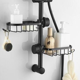 2x Étagère de douche en acier inoxydable sans perçage, étagère de salle de bain télescopique en acier inoxydable noir T-Audace, étagère de support de douche, porte-savon de douche B