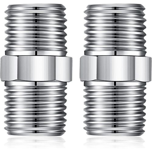 Raccord de tuyau de douche, rallonge de tuyau, connecteur fileté mâle vers mâle en acier inoxydable - Lot de 2