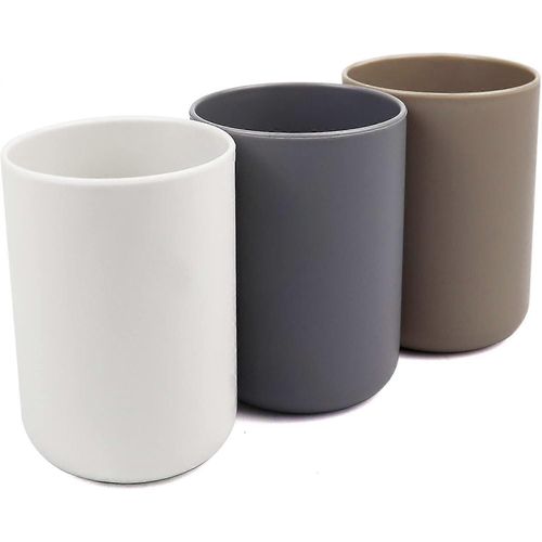 Porte-brosse à dents, lot de 3, plastique alimentaire, absolument incassable (blanc, gris, marron)