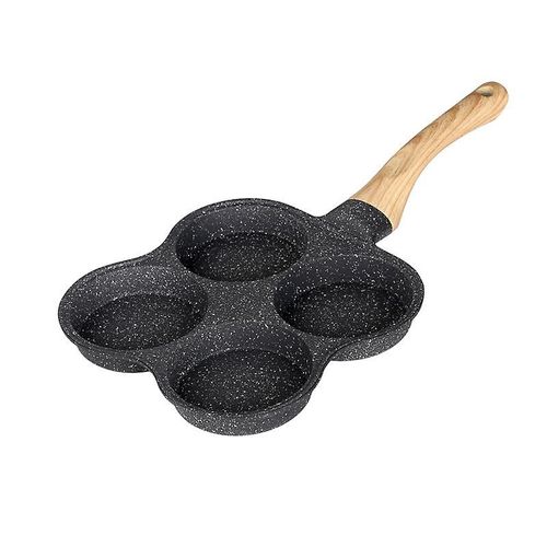 Poêle À ?Ufs, Poêle À Omelette 4 Trous Antiadhésive Pour Petit-Déjeuner, Crêpes, Omelettes, Poêles À Crêpes Avec Manche En Bois Pour Cuisinière À Gaz À Induction