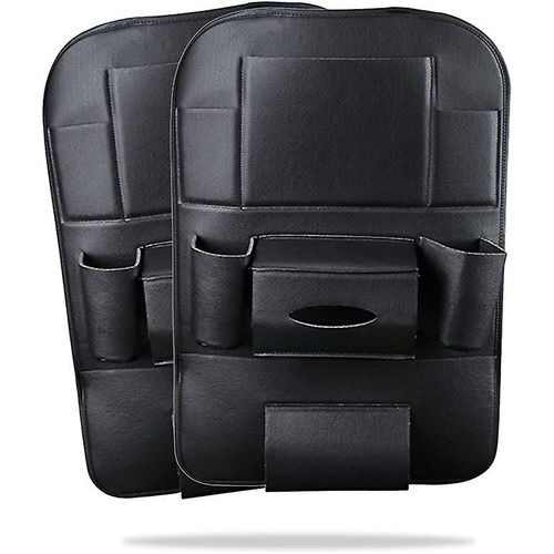 Lot de 2 organiseurs de siège arrière en cuir PU, housse de protection pour siège arrière, tapis de protection pour siège arrière de voiture avec support pour iPad/tablette 10,1"" - Noir
