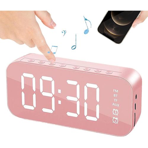 Réveil avec haut-parleur Bluetooth - Réveil sans fil avec haut-parleur Bluetooth, radio-réveil miroir 2 en 1, carte de diffusion haute définition