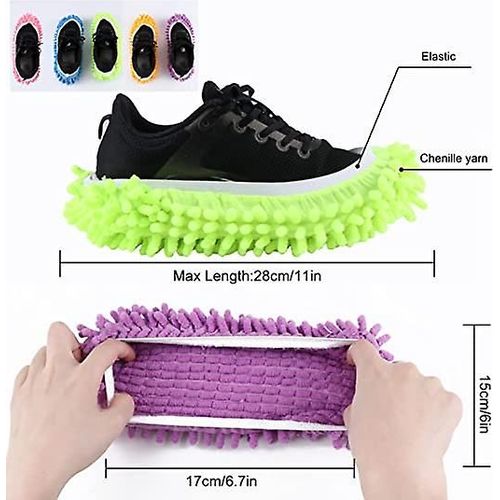 Lot De 5 Paires De Chaussons De Nettoyage Multifonctions En Microfibre Pour La Maison, 5 Couleurs