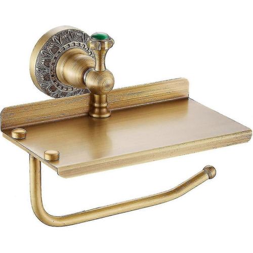 Porte-papier toilette mural en laiton massif, porte-rouleau de papier toilette avec étagère de rangement pour téléphone portable, finition laiton antique