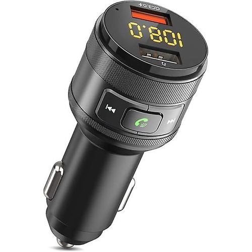 Transmetteur FM Bluetooth, adaptateur Bluetooth 5.0 pour voiture avec port de charge rapide QC 3.0, double prise USB Bluetooth allume-cigare, appel mains libres/USB Fl