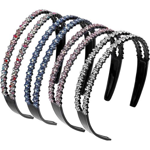 Lot De 4 Bandeaux À Double Strass, Imitation Diamant, Pour Femmes Et Filles (Couleurs Mélangées)