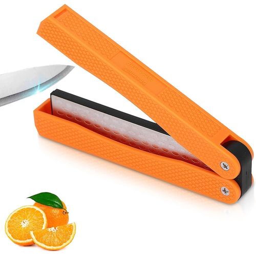 Aiguiseur De Couteaux Portable Diamant, Aiguiseur De Couteaux Pliable, Aiguisage Double Face Pour L'extérieur, Le Jardin Et La Cuisine (Orange)