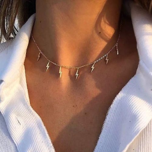 Collier À Breloques Plaqué Rhodium - Pendentif Éclair - Collier Star Station - Collier Délicat À Superposer