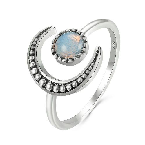 (Argent) Bague Ouverte Réglable En Pierre De Lune Pour Femme Couleur Argent Bague De Fiançailles Vintage En Zircone Cubique