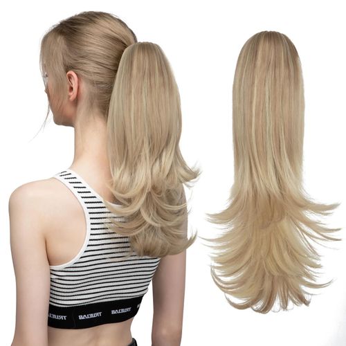 Extensions Capillaires Synthétiques À Clip, Queue De Cheval, Ondulées, Élégantes, 35 Cm, Faux Cheveux Blonds Et Noirs, À Usage Quotidien