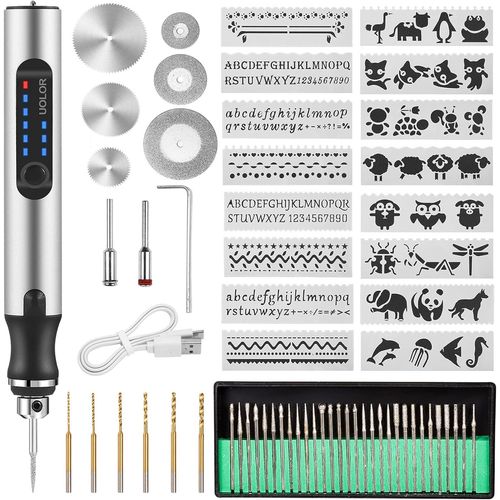 Stylo Graveur Électrique San Fil,USB Rechargeable Trousse à Outils De Gravure,Mini Outil Graver,Graveur Rotatif de Bricolage Portable Pour Bijoux Verre Plastique Bois Métal