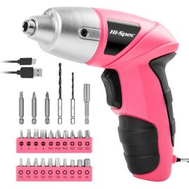 Visseuse Sans Fil 3.6V Rose,Tournevis Electrique Rechargeable USB 27 Pièces,23 Embouts,Outils Bricolage pour Maison et Bureau